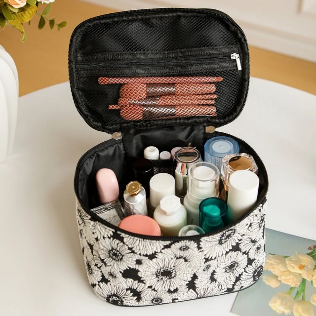 Large Capacity Floral Cosmetic Bag with Double Zipper - Image 7