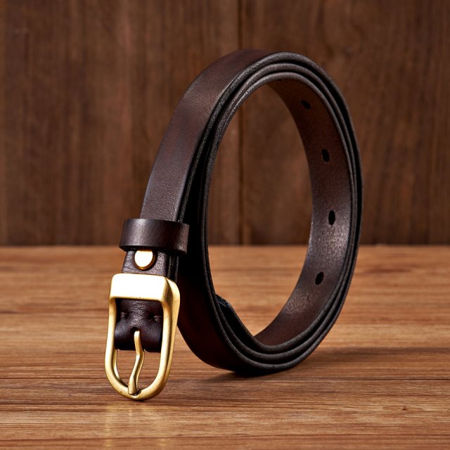 Classic Thin Leather Belt with Luxury Copper Buckle - 1.8cm Slim Waist Belt - Image 4