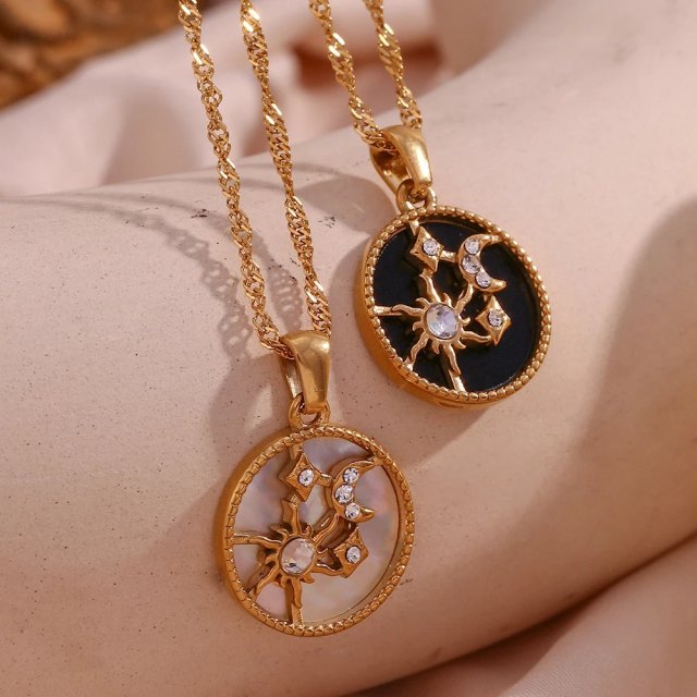 Gold Plated Stainless Steel Moon and Star Pendant Necklace