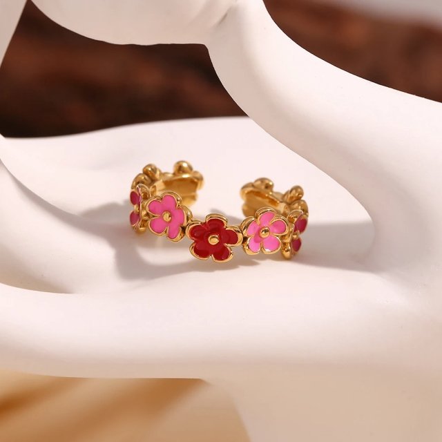 Colorful Enamel Flower Ring - Image 7