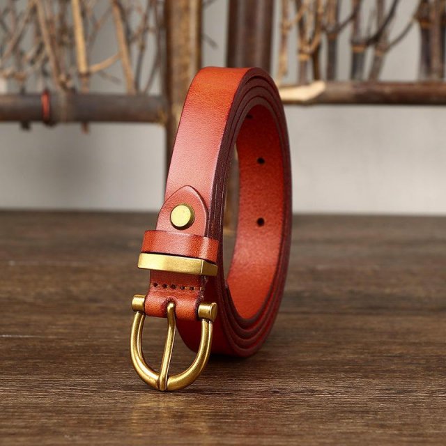 Elegant Genuine Leather Belt with Simple Metal Buckle – 1.8cm Slim Waist Belt