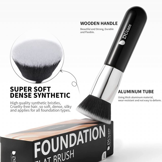 Black Flat Top Kabuki Foundation Brush – Professional Buffing & Blending Tool - Image 3