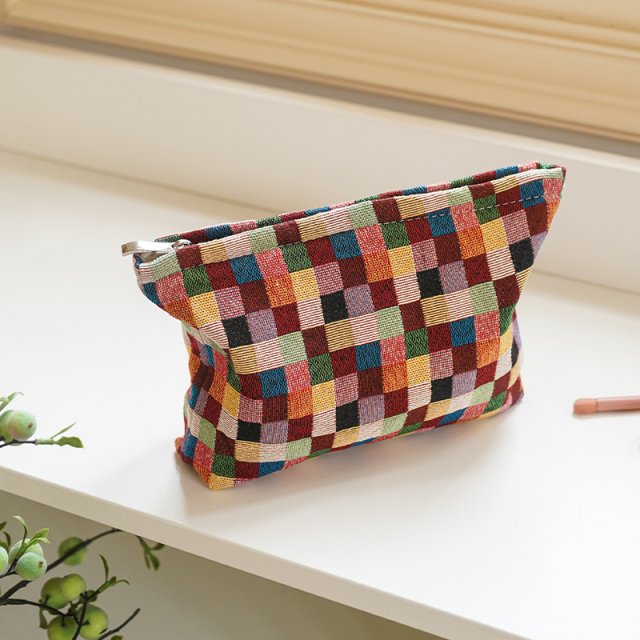 Colorful Checkered Large Capacity Makeup Bag - Image 7