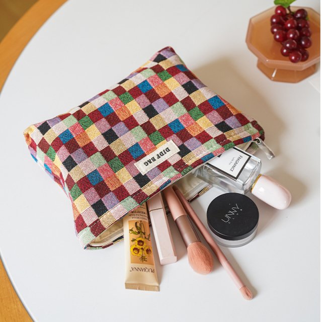 Colorful Checkered Large Capacity Makeup Bag - Image 6