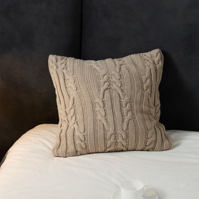 Nordic Twist Knit Pillow Cover – Soft Beige Gray, Cozy Decorative Cushion - Image 3