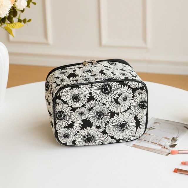 Large Capacity Floral Cosmetic Bag with Double Zipper - Image 6
