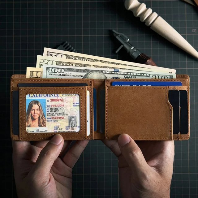 Retro Crazy Horse Leather Wallet with RFID Protection