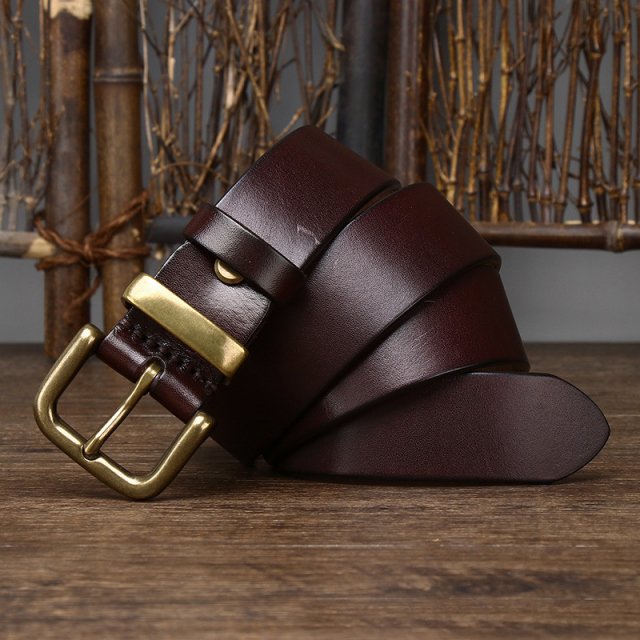 1.5" Genuine Leather Belt - Solid Cowhide with Copper Buckle - Image 5