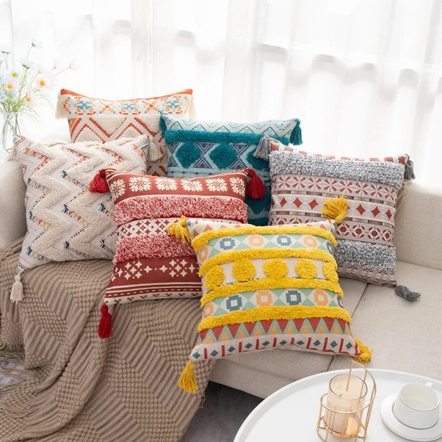 Bohemian Fringe Pillow Covers – 18x18 Luxury Embroidered Cushion Covers