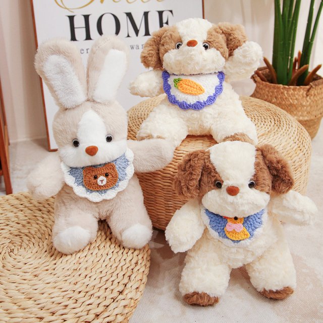 Cute Plush Teddy Dog Rabbit Toy with Bib - Image 4