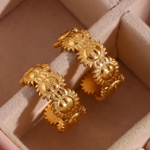 18K Gold Sunflower Baby Hoop Earrings