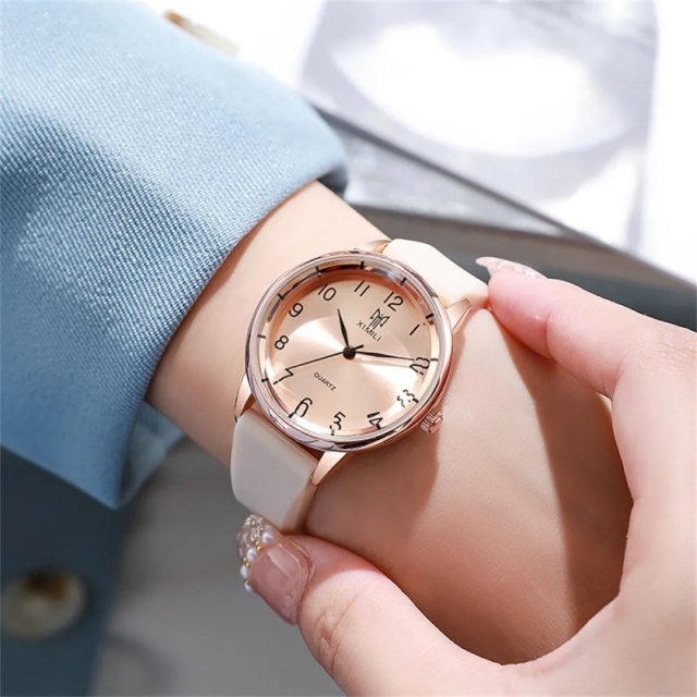 Luxury Rose Gold Digital Women's Quartz Watch with Black Silicone Strap