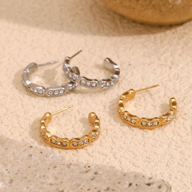 18k Gold Plated Hypoallergenic Rhinestone Hoop Earrings – Minimalist Round Style - Image 7