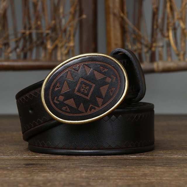 3.8cm Wide Men's Genuine Leather Belt with Copper Smooth Buckle - Image 5