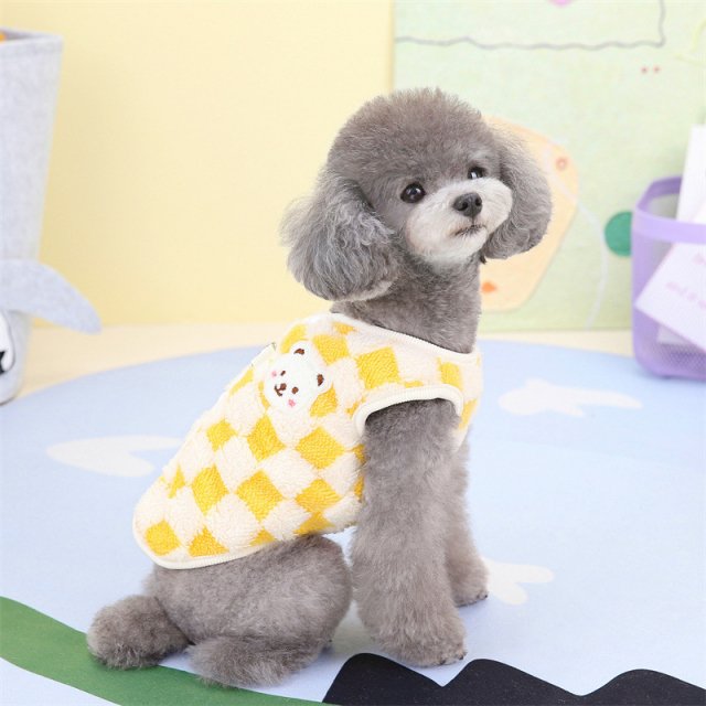 Cute Plaid Puppy Vest with Bear Design - Image 3