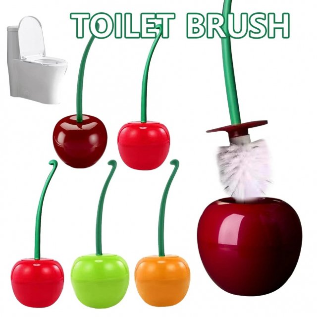 Cherry-Shaped Toilet Brush Set with Long Handle & Base for Bathroom Cleaning - Image 3