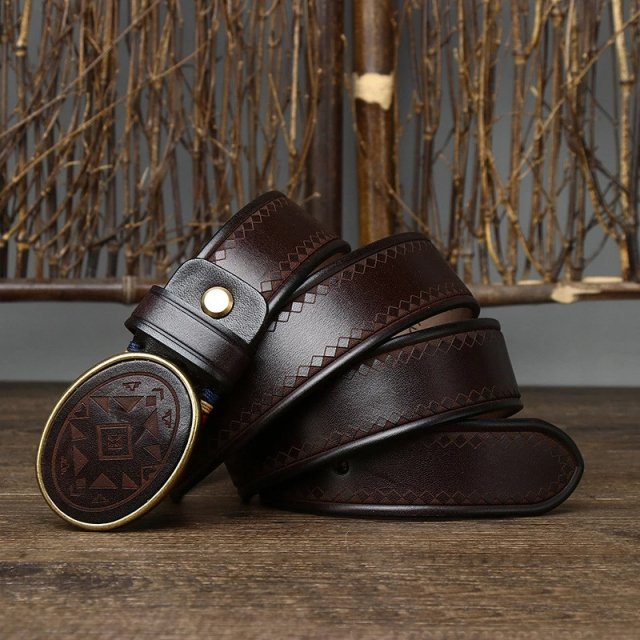 3.8cm Wide Men's Genuine Leather Belt with Copper Smooth Buckle