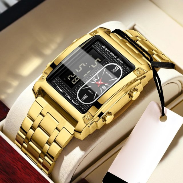 Square Gold Stainless Steel Business Wristwatch - Image 6