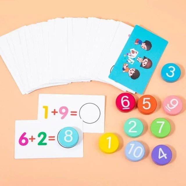 Preschool Math & Reading Flash Cards with Wooden Blocks