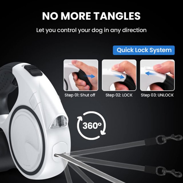 Retractable Dog Leash with LED Flashlight & Poop Bag Dispenser - Image 4