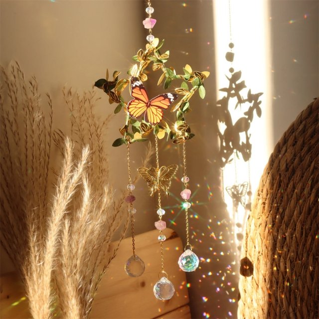 Butterfly Crystal Wind Chime with Vine & Moon - Image 3