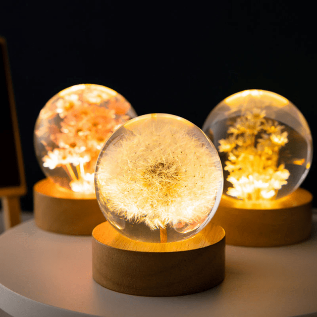 3D Crystal Ball Night Light with Flower