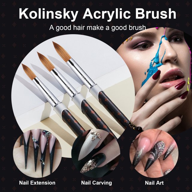 2PC 100% Sable Acrylic Nail Brush Set - UV Gel Carving & Nail Art Brushes - Image 3