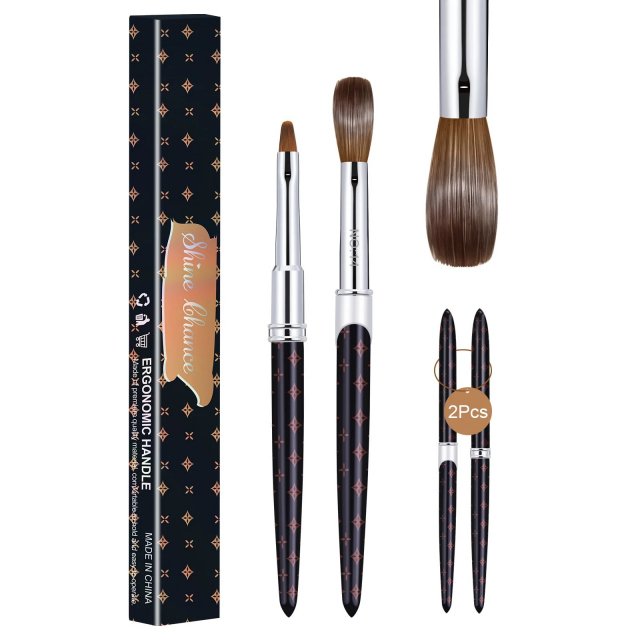 2PC 100% Sable Acrylic Nail Brush Set - UV Gel Carving & Nail Art Brushes