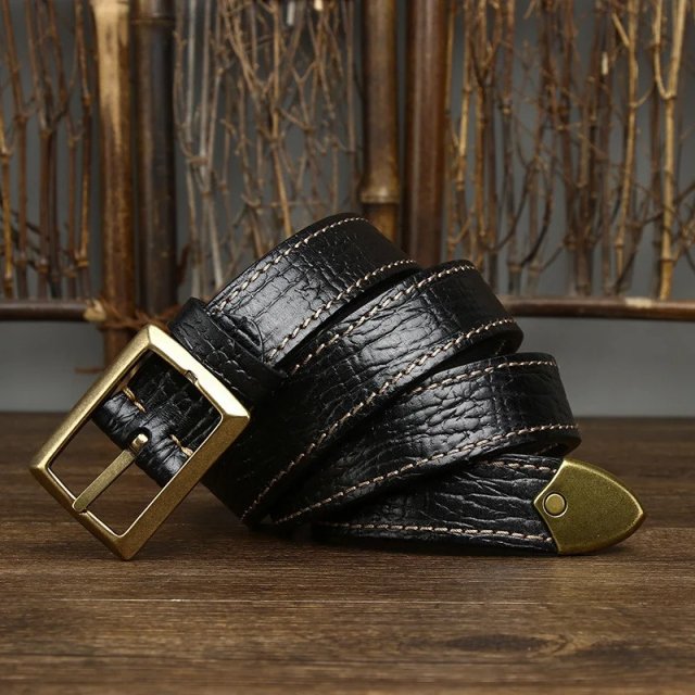 Luxury Genuine Leather Men's Belt with Brass Buckle - Image 5