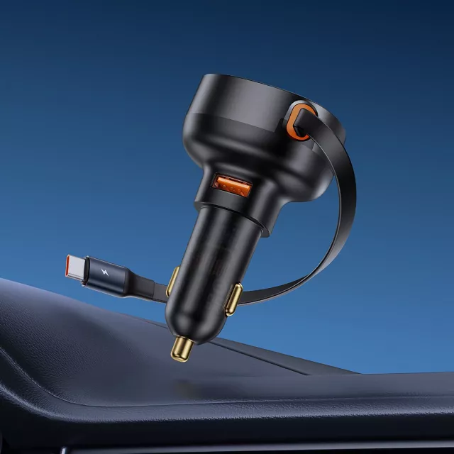 60W Fast Charging Car Charger with Retractable Cable - Image 3