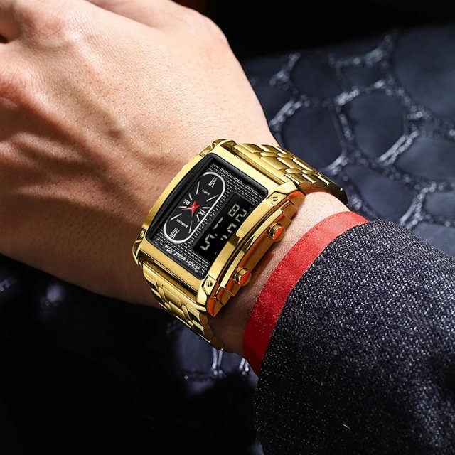 Square Gold Stainless Steel Business Wristwatch - Image 5