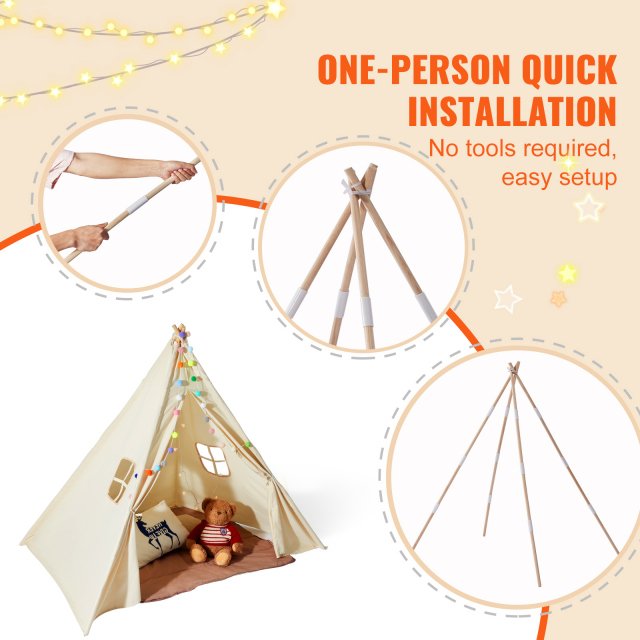 Kids Teepee Play Tent with Windows - Image 5