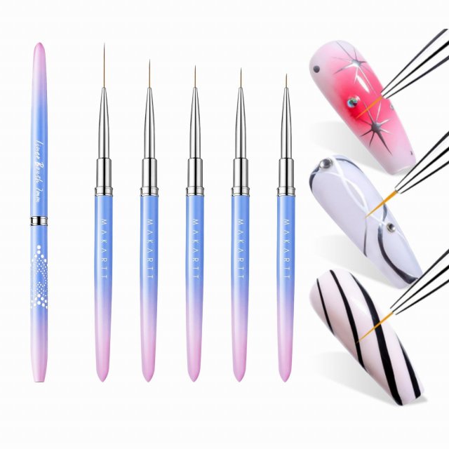 Nail Art Liner Brushes Set - 5Pcs Fine Detail Brushes for Gel Polish, French Tips, 3D Nail Art - Image 5