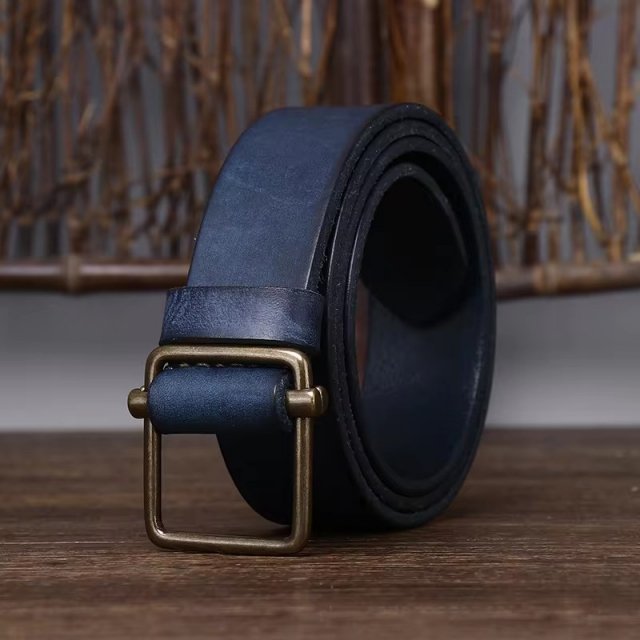 High-Quality Men's Leather Belt - Thick Genuine Cowhide with Copper Buckle - Image 4