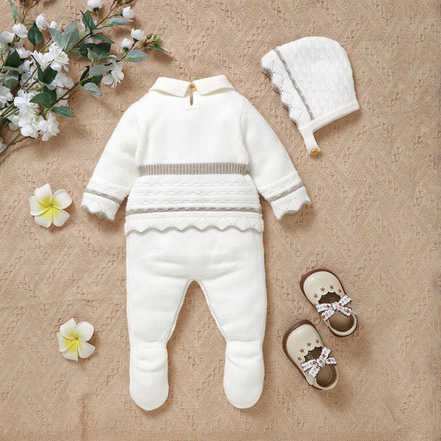 Newborn Knit Romper Set with Foot Wrapping & Hat - Image 3