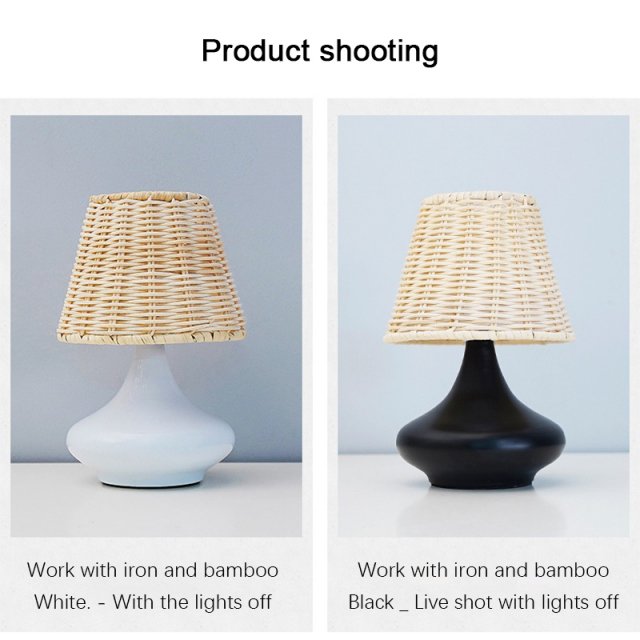 Minimalist LED Table Lamp with Bamboo Shade - USB Powered, Dimmable Bedside Light - Image 3