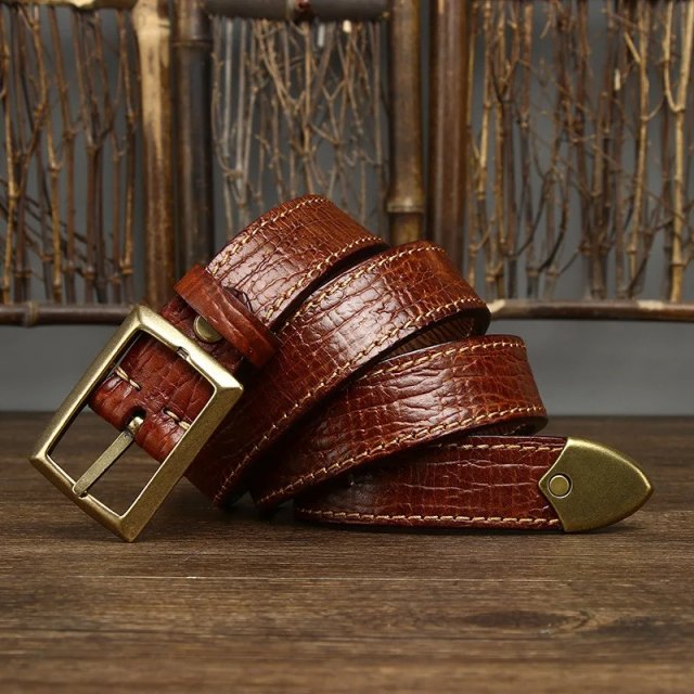 Luxury Genuine Leather Men's Belt with Brass Buckle - Image 6