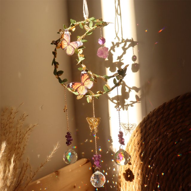 Butterfly Crystal Wind Chime with Vine & Moon - Image 4