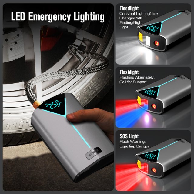 4-in-1 Car Jump Starter, Air Compressor, Power Bank, and LED Light - Image 6