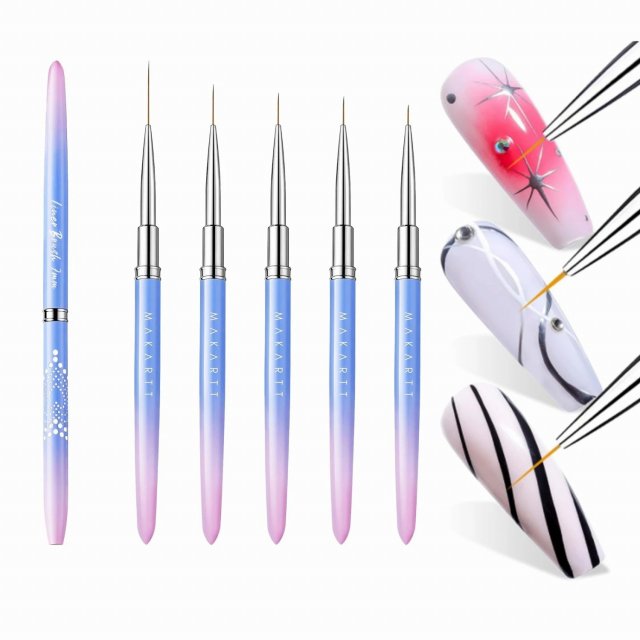 Nail Art Liner Brushes Set - 5Pcs Fine Detail Brushes for Gel Polish, French Tips, 3D Nail Art