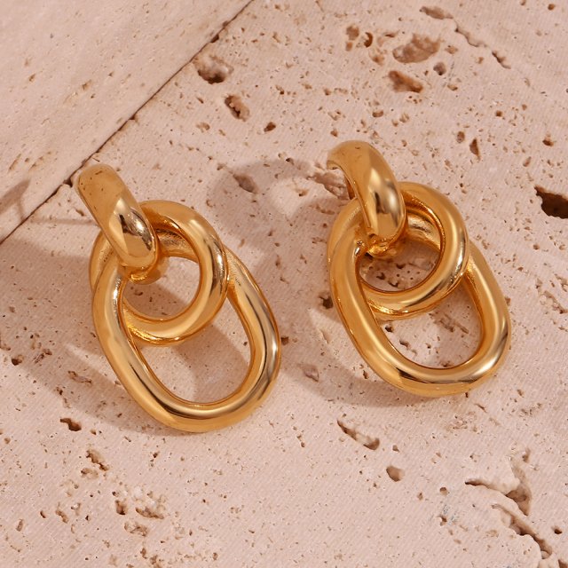 18K Gold Plated O-Shaped Geometric Stud Earrings - Tarnish-Free & Hypoallergenic - Image 6