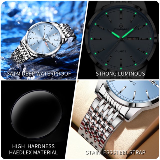 Luxury Stainless Steel Waterproof Men's Watch with Luminous Hands & Date Display - Image 4