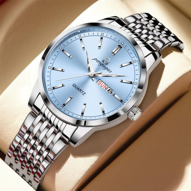 Luxury Stainless Steel Waterproof Men's Watch with Luminous Hands & Date Display