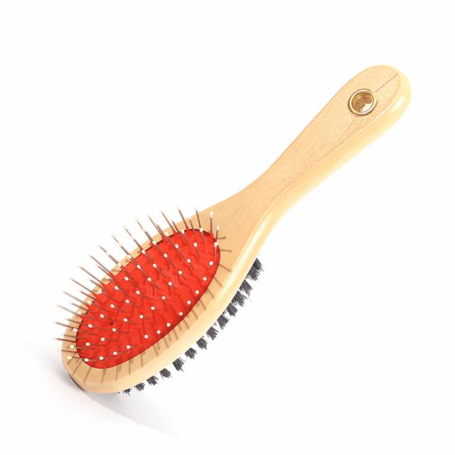 Double-Sided Dog Comb with Wooden Handle