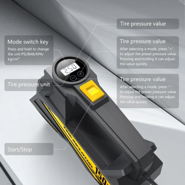 Portable 12V 150PSI Car Air Pump with LED Light - Image 5