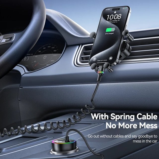 70W USB-C Car Charger with Fast-Charging Spring Cable - Image 6