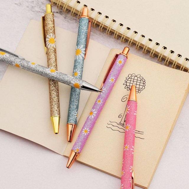 Cute Daisy Gold Ballpoint Pen Set - Image 5