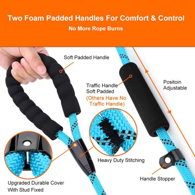 Anti-Choking Reflective Dog Leash with Two Padded Handles for Medium-Large Dogs - Image 3