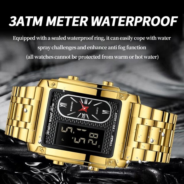 Square Gold Stainless Steel Business Wristwatch - Image 3