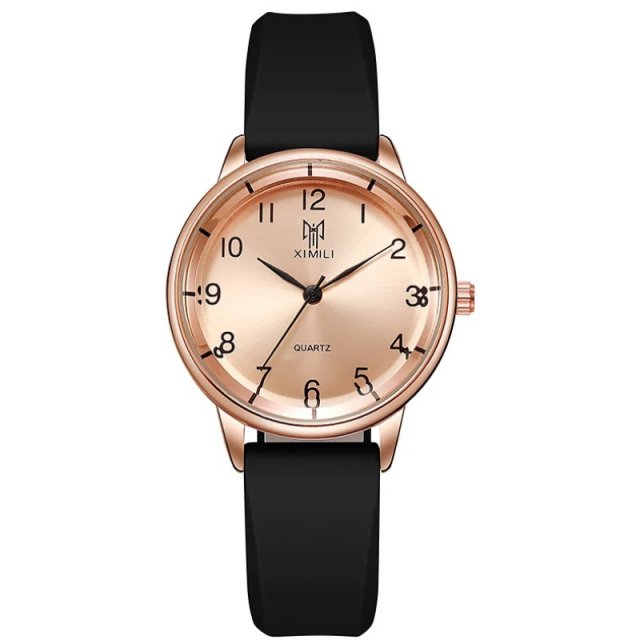 Luxury Rose Gold Digital Women's Quartz Watch with Black Silicone Strap - Image 6